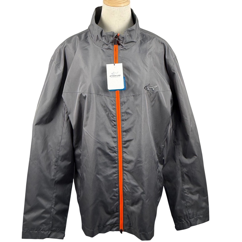 Greg Norman Collection Gray Windbreaker with Orange Zip